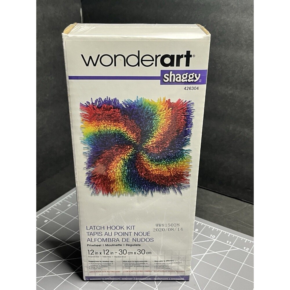 Wonderart SHAGGY MULTICOLOR LATCH HOOK KIT Pinwheel 12" x 12" NEW unopened
